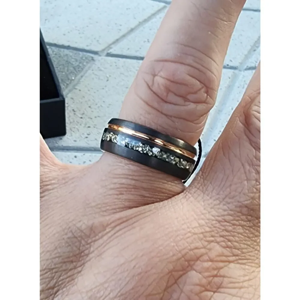 Tungsten Titans Gunmetal Grey Rose Gold Plated German Glass Ring